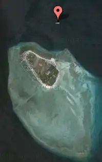 Satellite map pinpointing the location of the Seaventures Dive Rig house reef, a unique underwater ecosystem for divers on Mabul Island.