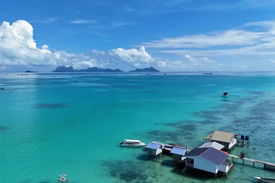 Aerial Drone View Bigfin Water Bungalow Aerial drone view of the overwater bungalow resort Bigfin Water Bungalow