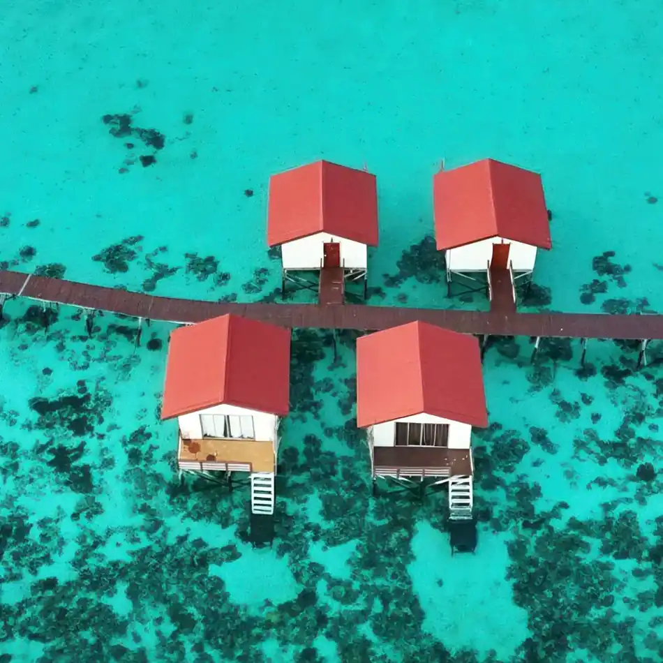 Aerial Drone View Coco Seaweed Resort Aerial drone view of the overwater Coco Seaweed Resort
