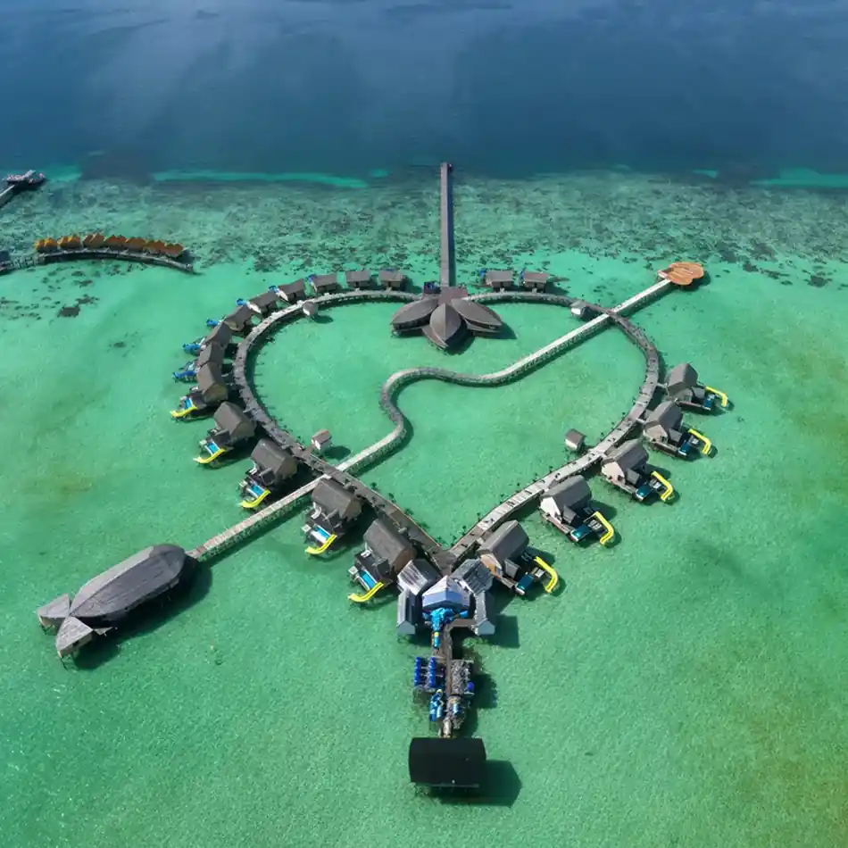 Aerial Drone View Cupid Resort Aerial drone view of the overwater layout at Cupid Resort
