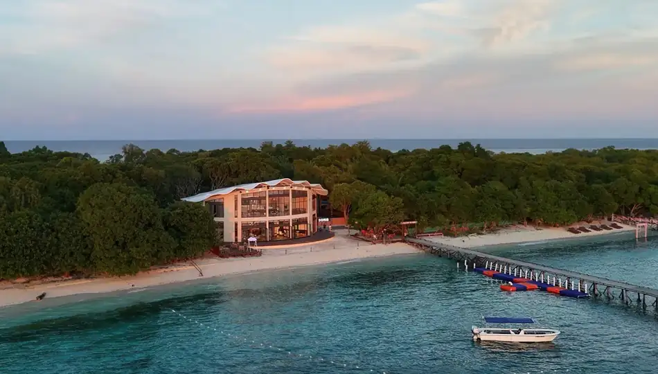 Aerial Drone View Doris Mataking Resort Aerial drone view of the Doris Mataking Resort overwater structures