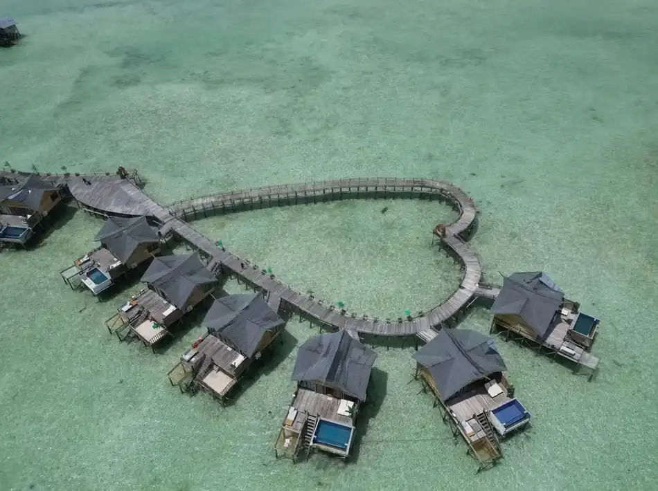 Aerial Drone View Jelly Sea Resort Aerial drone view of the Jelly Sea Resort overwater structures