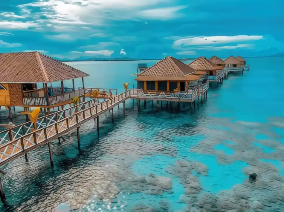 Aerial Drone View Lato Lato Resort Aerial drone view of the overwater Lato Lato Resort
