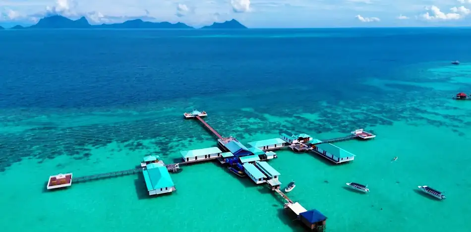 Aerial Drone View Maglami Lami Water House Aerial drone view of the overwater Maglami Lami Water House