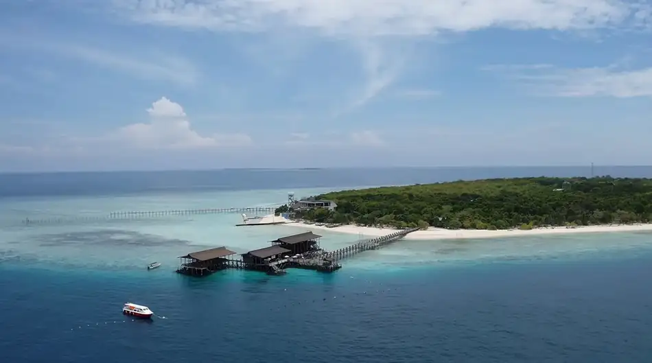 Aerial Drone View Mussah Poteh Resort Aerial drone view of the Mussah Poteh Resort overwater structures