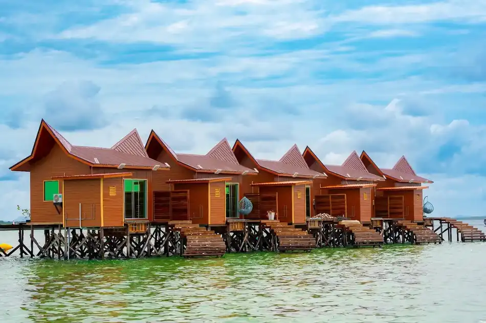 Hero Shot Noura Resort Stunning hero shot of the overwater Noura Resort in Semporna