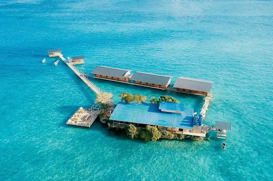 Hero Shot Nusakuya Resort Stunning hero shot of the overwater Nusakuya Resort in Semporna