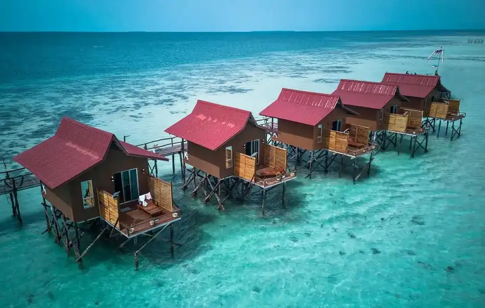 Aerial Drone View Pavalintang Resort Aerial drone view of the Pavalintang Resort overwater layout