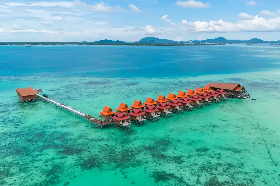 Hero Shot Sand Bay Resort Stunning hero shot of the overwater Sand Bay Resort