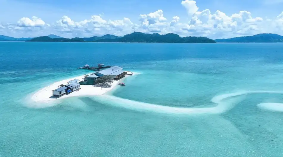 Aerial Drone View Santiri Island Resort Aerial drone view of the Santiri Island Resort layout