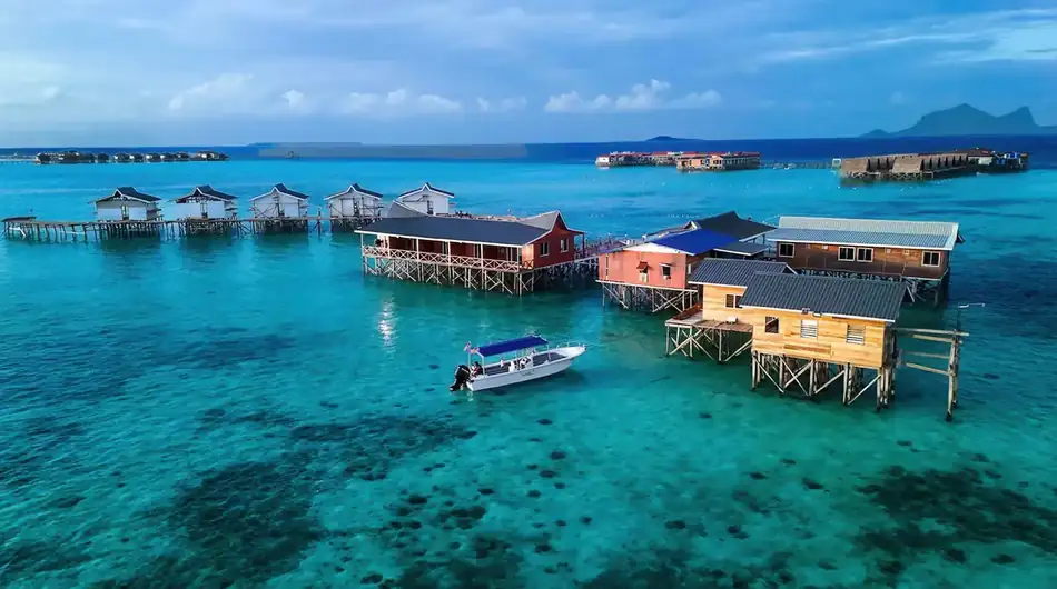 Aerial Drone View Sea Plus Water Chalet Resort Aerial drone view of the Sea Plus Water Chalet Resort