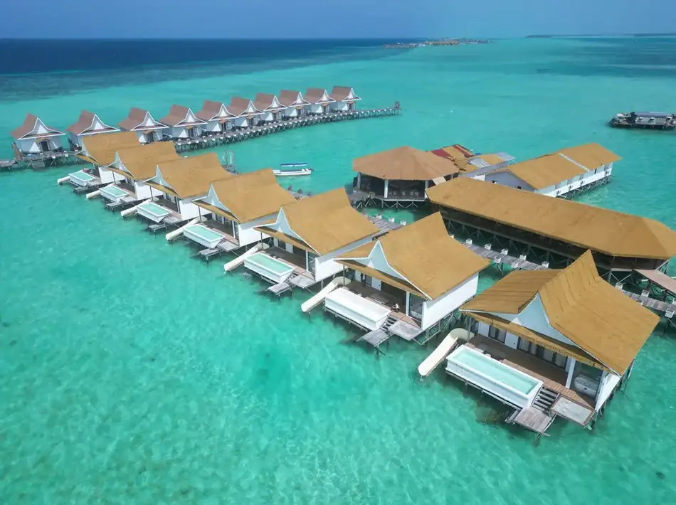 Aerial Drone View Sicily Hotel Semporna Aerial drone view of Sicily Hotel Semporna and overwater structures