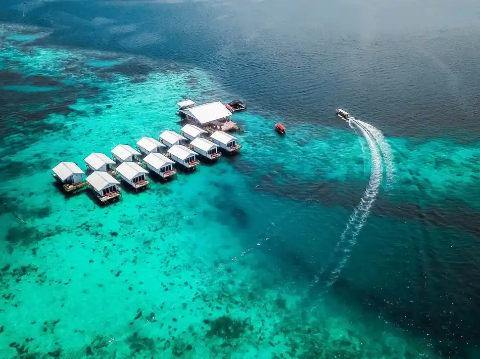Hero Shot WB Shun Shun Water Bungalows Stunning hero shot of the overwater WB Shun Shun Water Bungalows